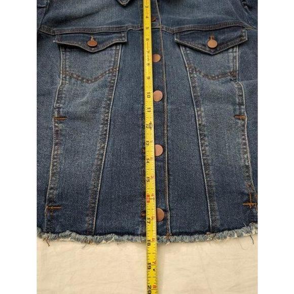 ALL WORTHY Denim Jean Jacket Button-up Puffed Raw hem Sz L - Picture 6 of 7